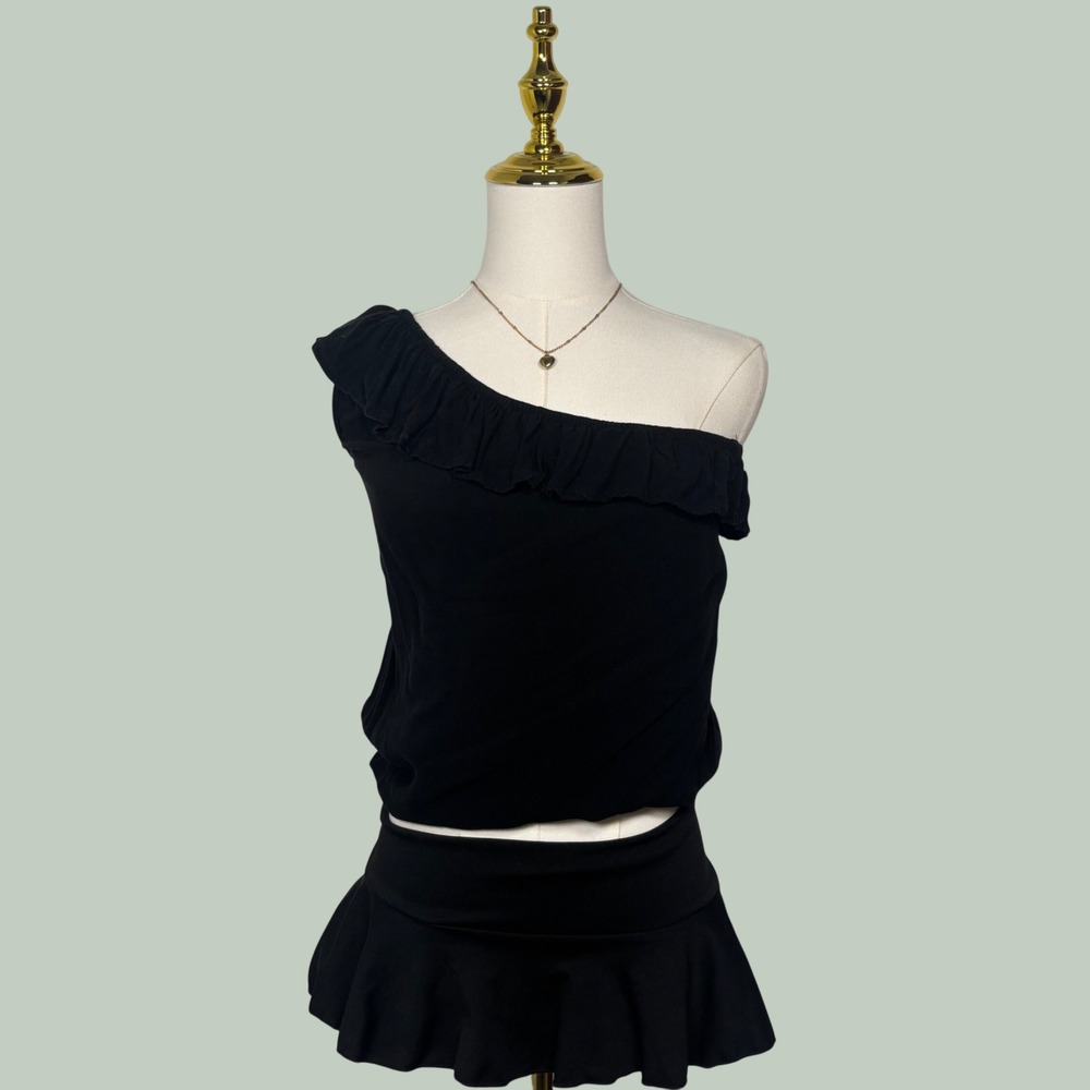 kirra black 100% rayon ruffle going out crop top Y2K coquette summer goth chic